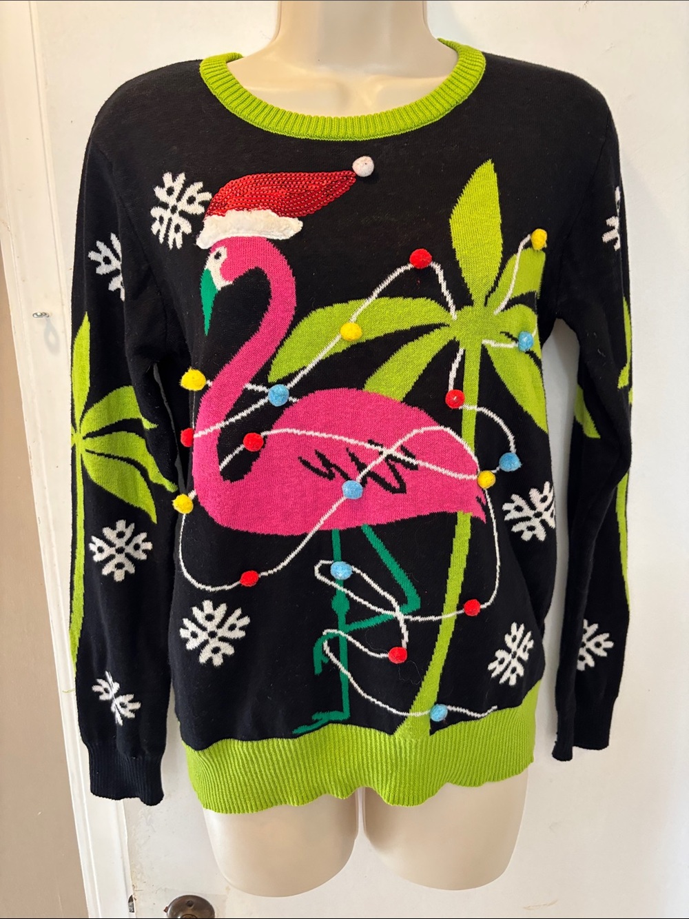 JEM Medium Black Holiday Flamingo Sweater 26-415